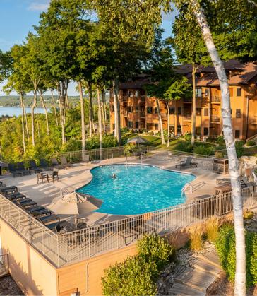 Outdoor pool overlooking the bay of Green Bay