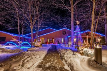 Holiday decorations in front of the Charthouse building