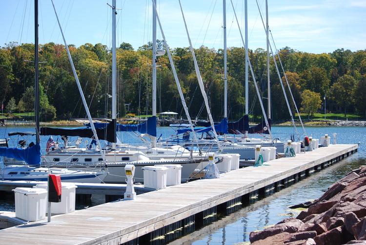 The Egg Harbor Marina holds several beautiful boats, and the dock is accessible to the public