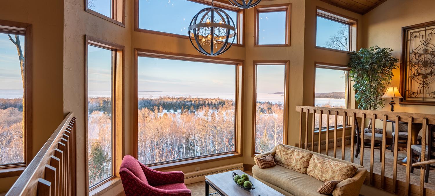 Our lobbies provide cozy comfort and spectacular views of the bay of Green Bay